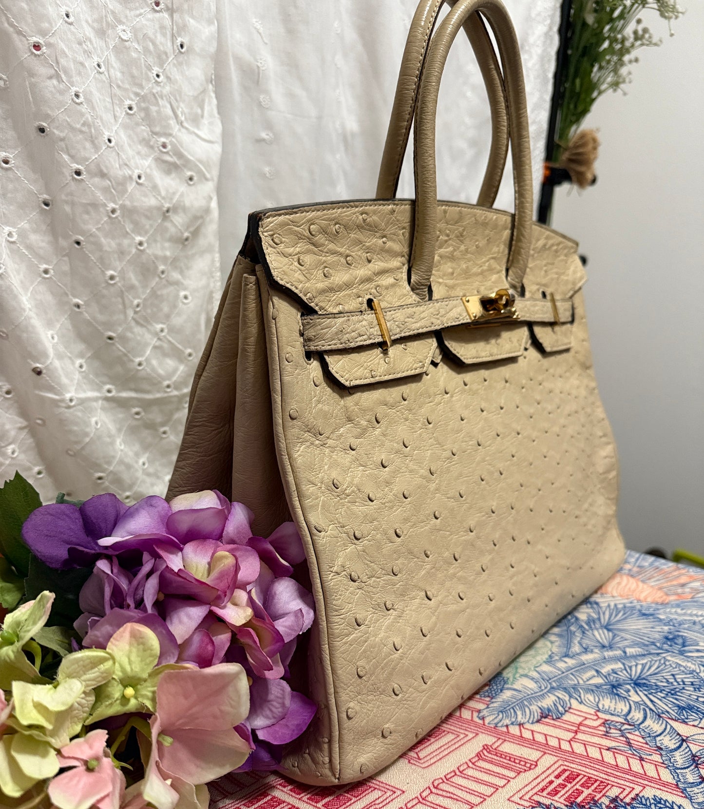 Vintage Italian Ostrich Leather Bag – Ivory White