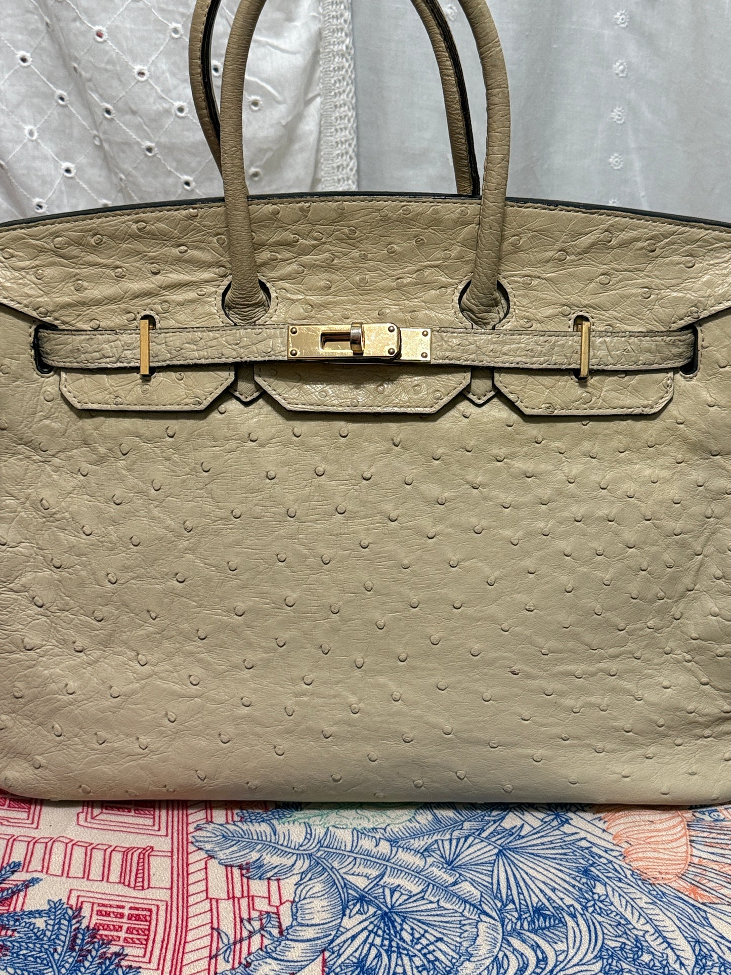 Vintage Italian Ostrich Leather Bag – Ivory White