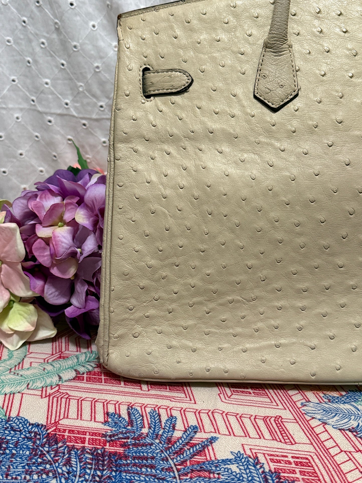 Vintage Italian Ostrich Leather Bag – Ivory White