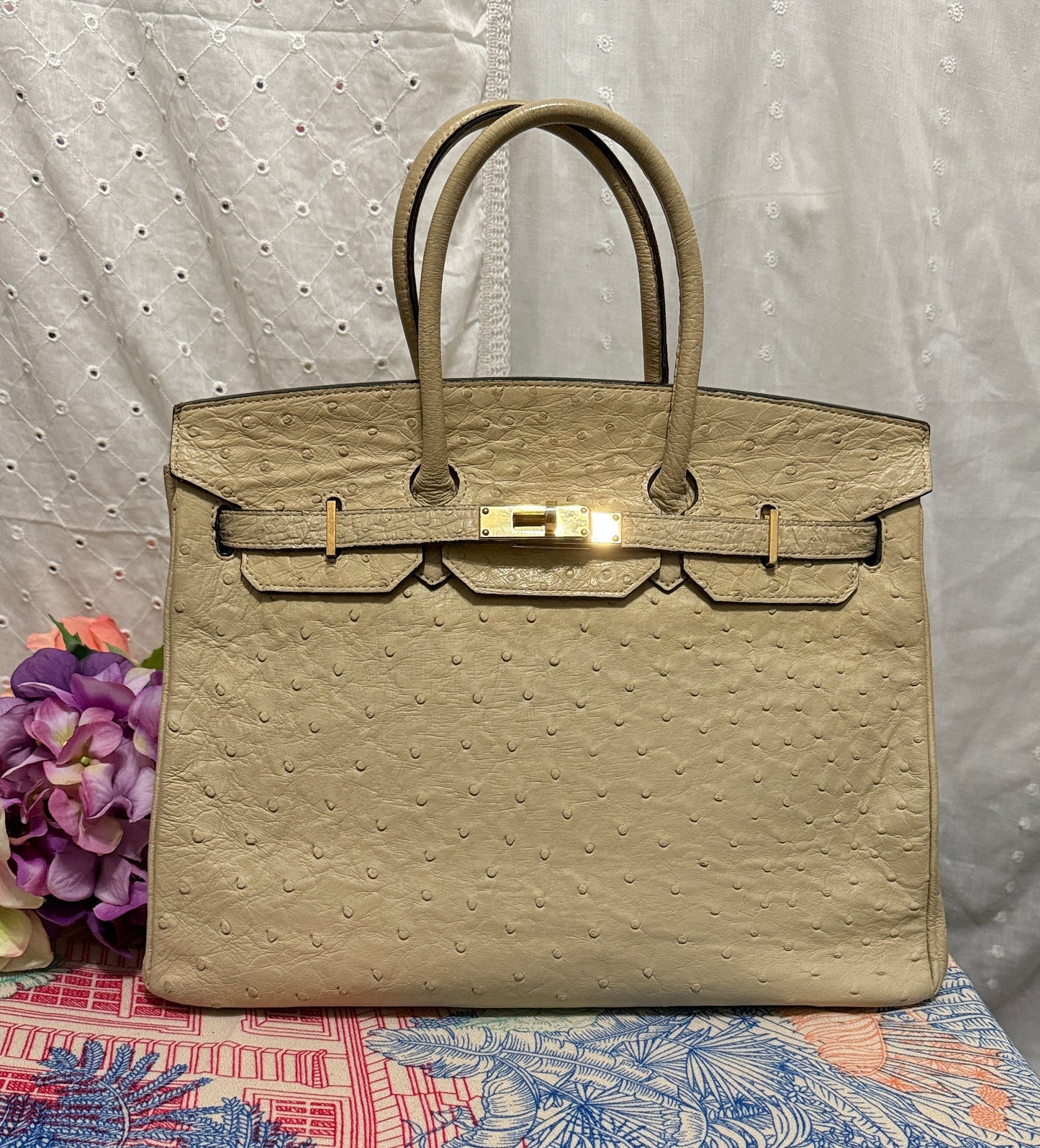 Vintage Italian Ostrich Leather Bag – Ivory White