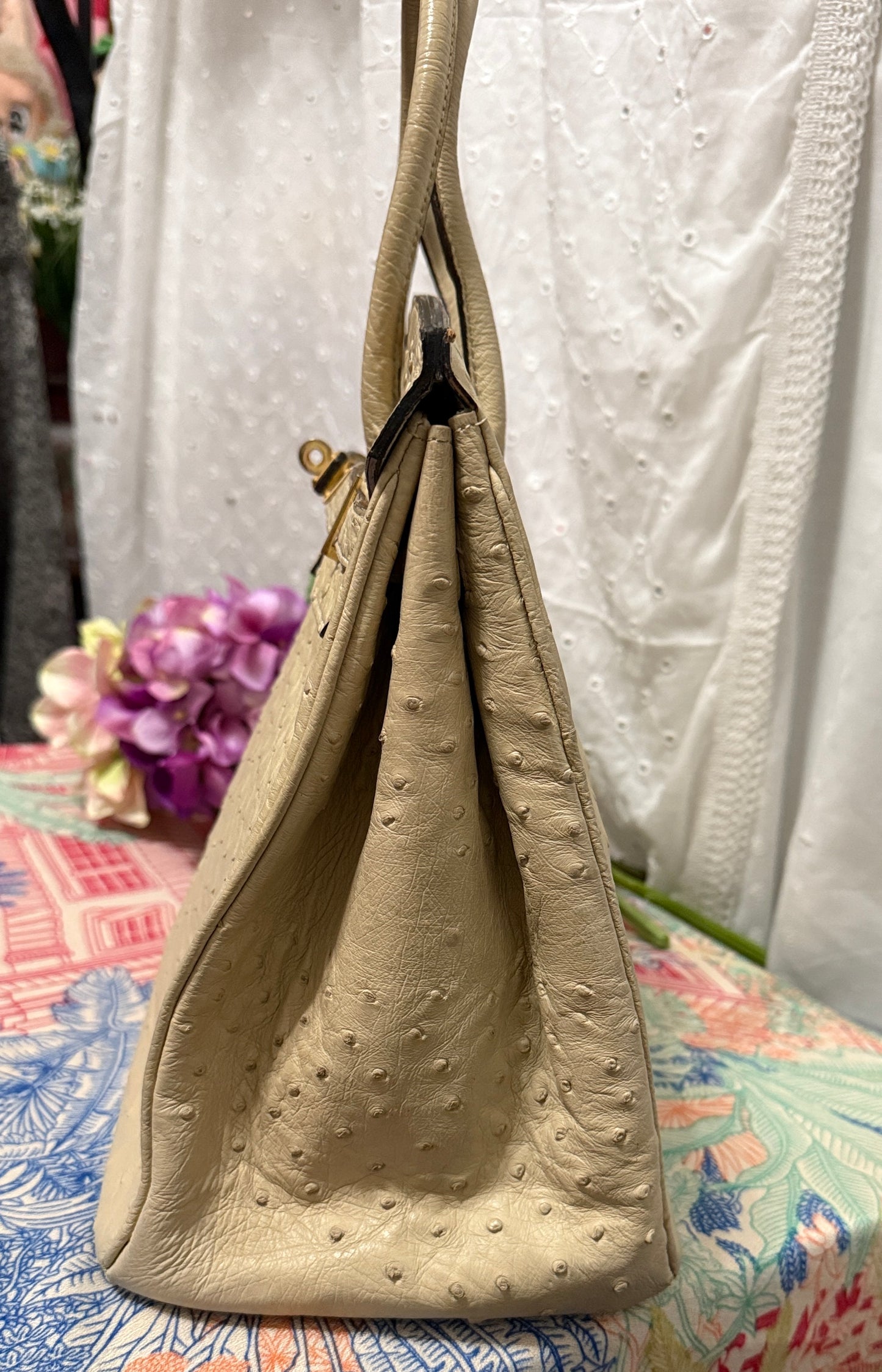 Vintage Italian Ostrich Leather Bag – Ivory White