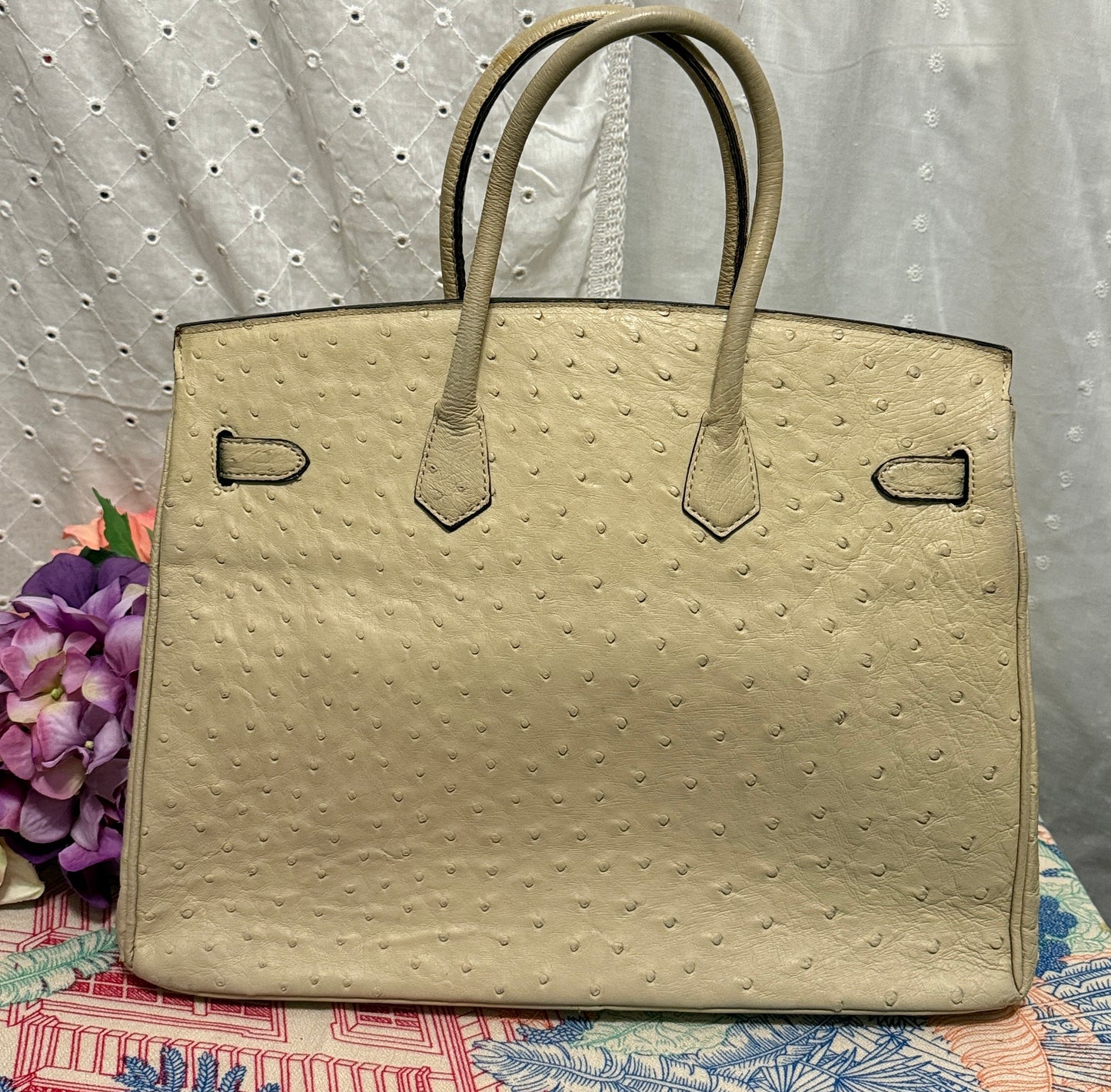 Vintage Italian Ostrich Leather Bag – Ivory White