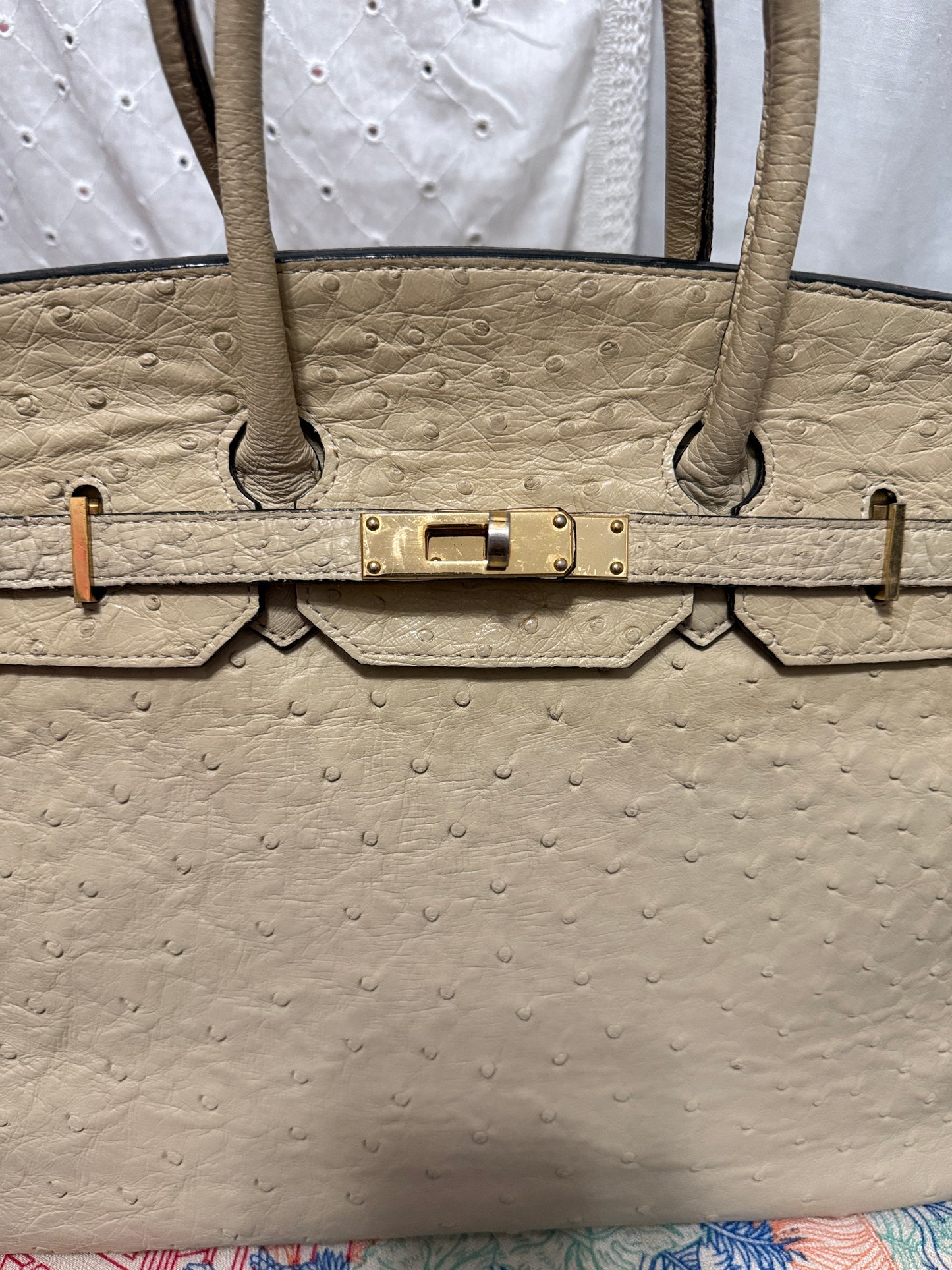 Vintage Italian Ostrich Leather Bag – Ivory White